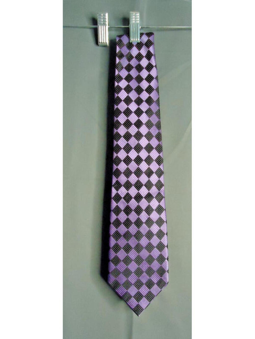 Kenneth Roberts Platinum Purple Black checkered Tie 100% silk